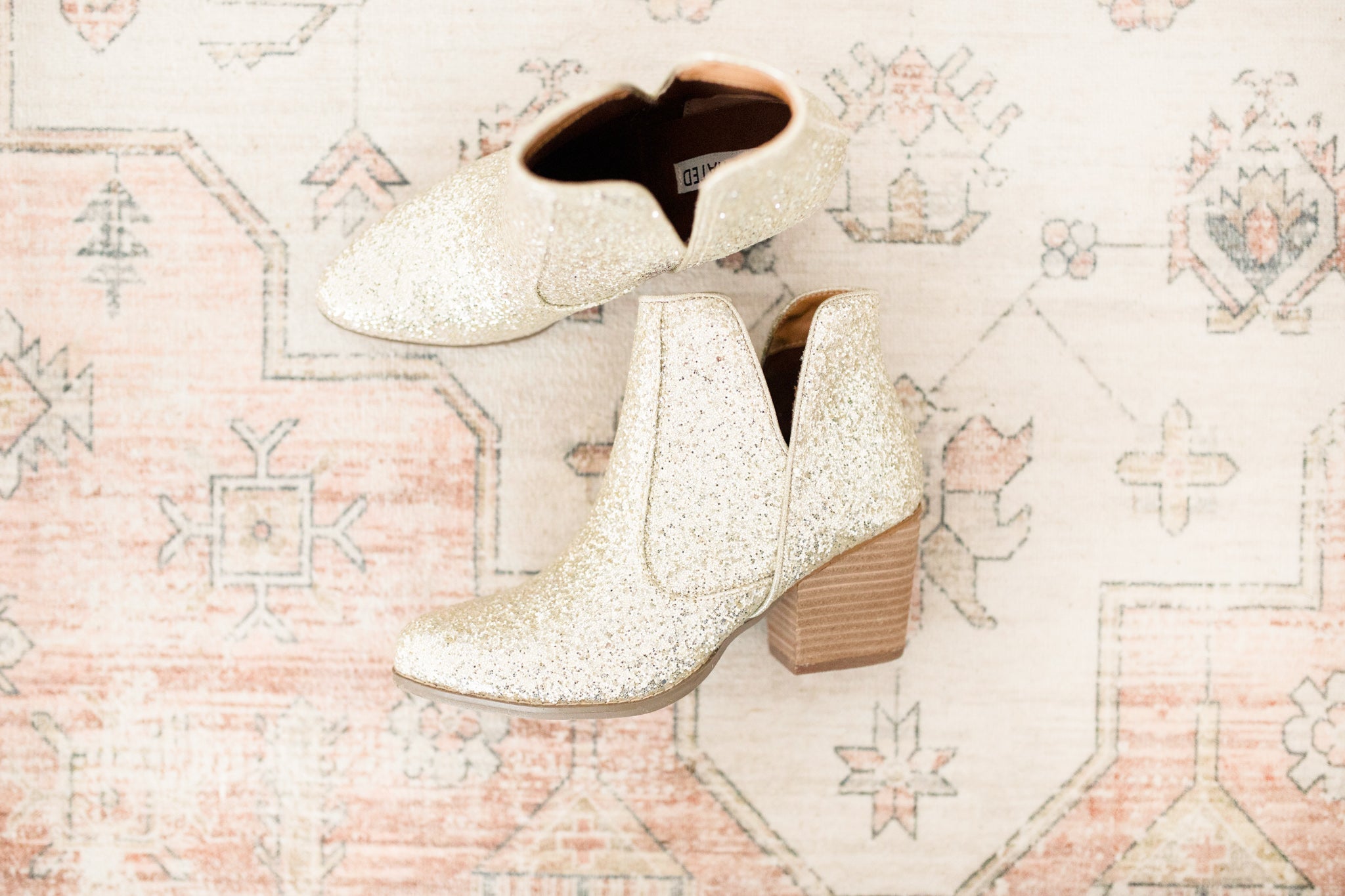 Fiera Glitter Booties Gold 3 Inch Heel Rubber Sole Women Naughty Monkey